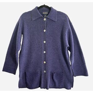 NEWTON TRADING Women Lambswool Sweater Sz 1X Blue Button Front Pockets 22-6